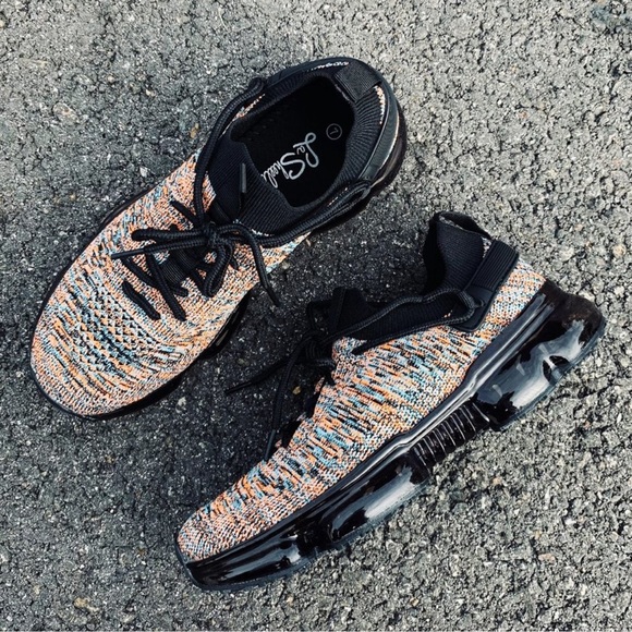 Multi- Black Slip-On Lace-Up Stretch Knit Sneakers - Picture 2 of 4